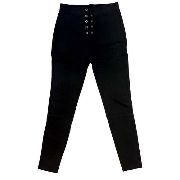Black Moto Boho Leggings Rivets Faux Lace Up Small Comfy Stretch Edgy Chic Pants - Picture 1 of 3